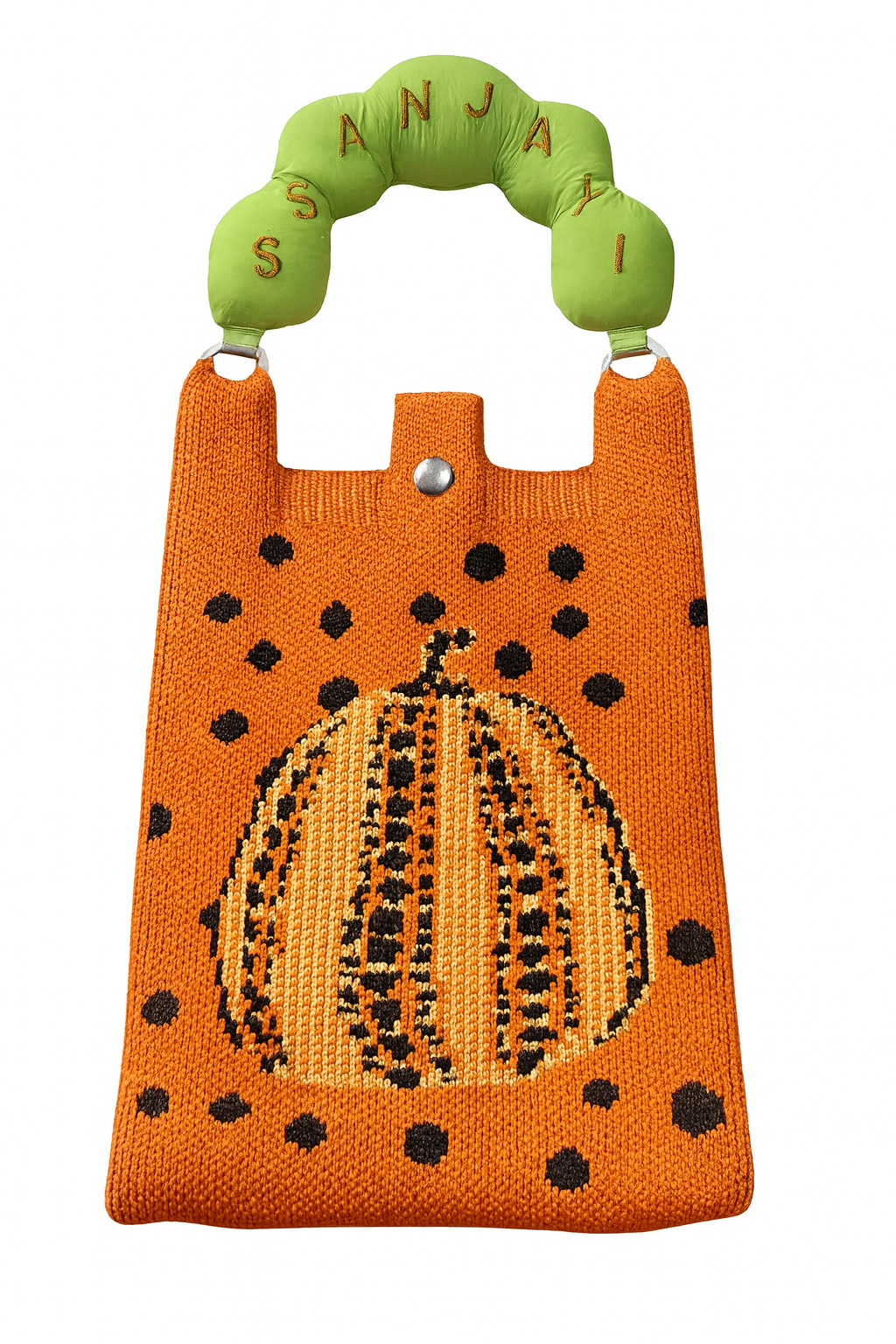Sac Kawaii “Pumpkin Dot” – Fourre-Tout Orange avec Poignée Vert Pomme SANJIAYI