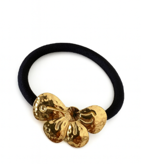 Élastique à Cheveux Fleur Texturée Dorée d'Exception