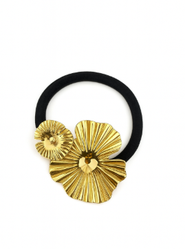Élastique à Cheveux Double Fleur Dorée Texturée