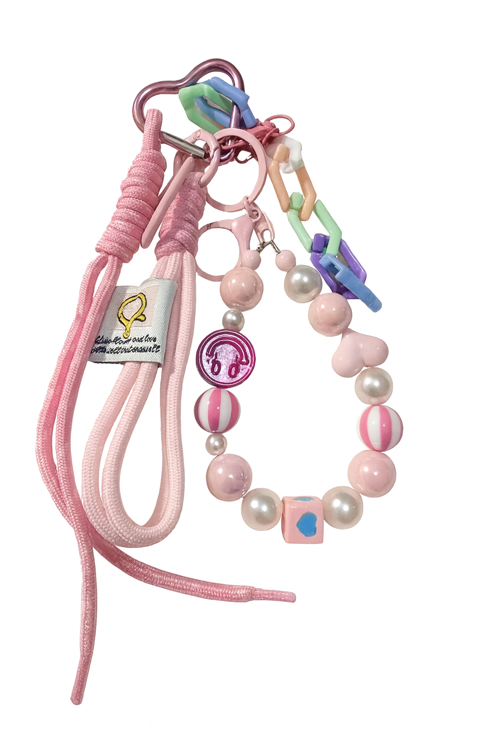 Grigris des Sacs – Porte-Clés Rose Pastel avec Perles & Cordons Tressés