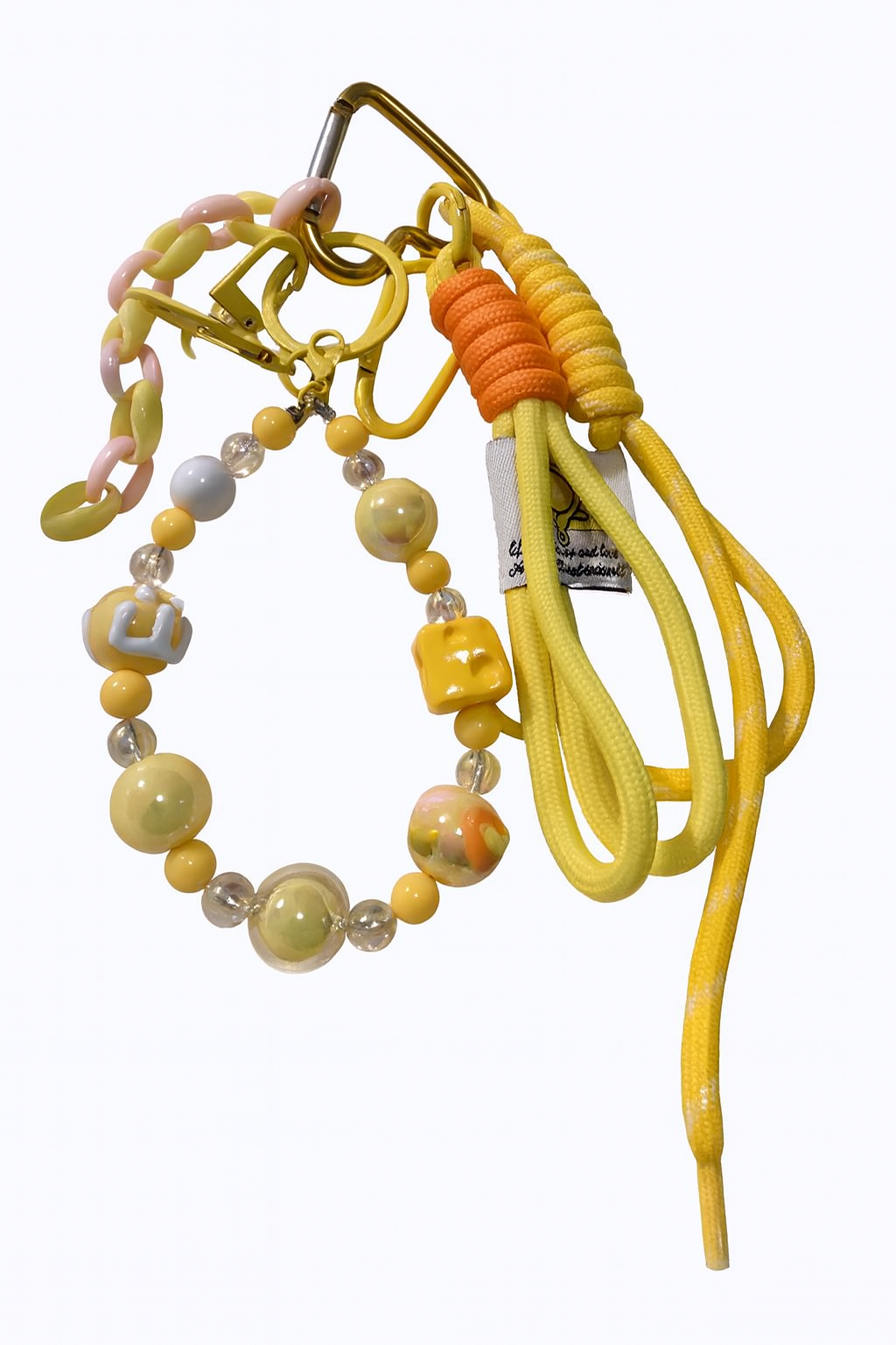 Grigris des Sacs – Porte-Clés Jaune Pastel avec Perles & Cordons Tressés