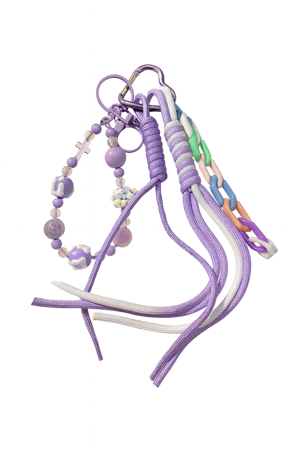 Grigris des Sacs – Porte-Clés Violet Pastel avec Perles & Cordons Tressés